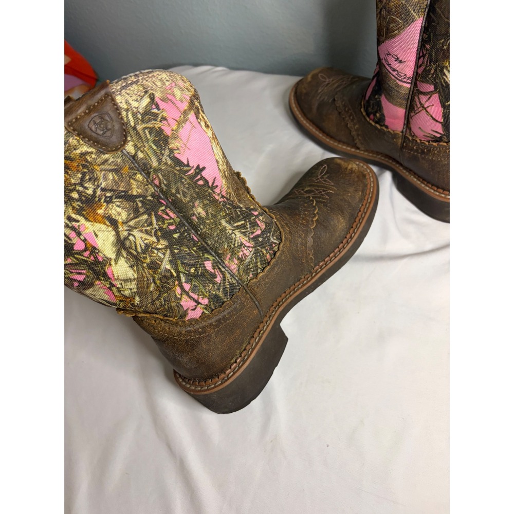 Ariat Fatbaby Pink RealTree Camo Western Boots Brown Leather 10015055 Womens 8B - Picture 6 of 7
